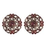 Silver Oxidized Kundan Studded Meena Work Designer Circular Stud Earrings for  
