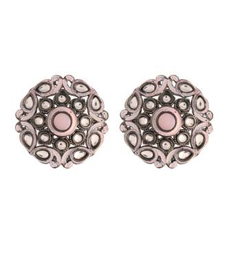 Silver Oxidized Kundan Studded Meena Work Designer Circular Stud Earrings for   1