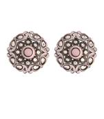 Silver Oxidized Kundan Studded Meena Work Designer Circular Stud Earrings for  