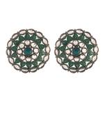 Silver Oxidized Kundan Studded Meena Work Designer Circular Stud Earrings for  