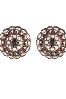 Silver Oxidized Kundan Studded Meena Work Designer Circular Stud Earrings for  (E2932ZM)