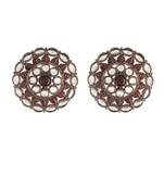 Silver Oxidized Kundan Studded Meena Work Designer Circular Stud Earrings for  