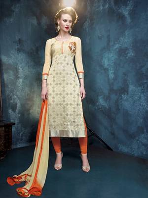 Beige Embroidered Georgette semi stitched salwar with dupatta 1