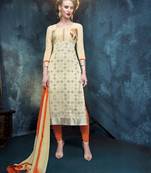 Beige Embroidered Georgette semi stitched salwar with dupatta