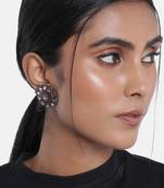 Silver Oxidized Kundan Studded Meena Work Designer Circular Stud Earrings for  