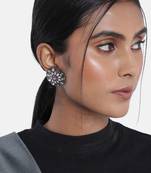 Silver Oxidized Kundan Studded Meena Work Designer Circular Stud Earrings for  (E2933ZPi)