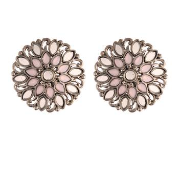 Silver Oxidized Kundan Studded Meena Work Designer Circular Stud Earrings for  (E2933ZPi) 2
