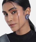 Silver Oxidized Kundan Studded Meena Work Designer Circular Stud Earrings for  