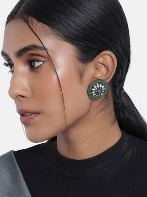 Silver Oxidized Kundan Studded Meena Work Designer Circular Stud Earrings for   1