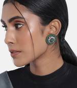 Silver Oxidized Kundan Studded Meena Work Designer Circular Stud Earrings for  