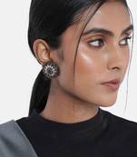 Silver Oxidized Kundan Studded Meena Work Designer Circular Stud Earrings for  