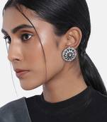 Silver Oxidized Kundan Studded Meena Work Designer Circular Stud Earrings for  