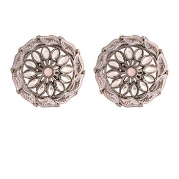 Silver Oxidized Kundan Studded Meena Work Designer Circular Stud Earrings for   2