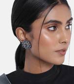 Silver Oxidized Kundan Studded Meena Work Designer Circular Stud Earrings for  (E2935ZBl)