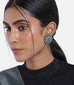 Silver Oxidized Kundan Studded Meena Work Designer Circular Stud Earrings for  