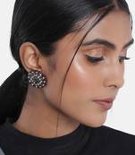 Silver Oxidized Kundan Studded Meena Work Designer Circular Stud Earrings for  