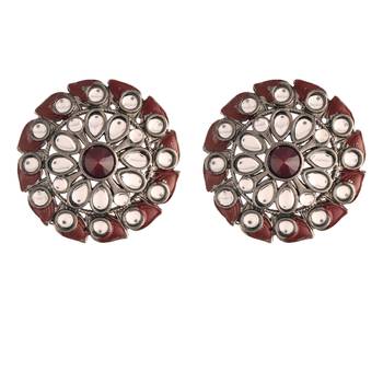 Silver Oxidized Kundan Studded Meena Work Designer Circular Stud Earrings for   2