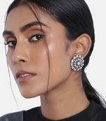 Silver Oxidized Kundan Studded Meena Work Designer Circular Stud Earrings for  (E2935ZPi)