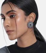 Silver Oxidized Kundan Studded Meena Work Designer Circular Stud Earrings for  (E2936ZBl)