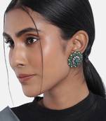 Silver Oxidized Kundan Studded Meena Work Designer Circular Stud Earrings for  