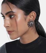 Silver Oxidized Kundan Studded Meena Work Designer Circular Stud Earrings for  (E2936ZM)