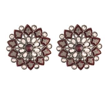Silver Oxidized Kundan Studded Meena Work Designer Circular Stud Earrings for  (E2936ZM) 2