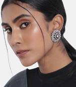 Silver Oxidized Kundan Studded Meena Work Designer Circular Stud Earrings for  (E2936ZPi)