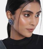 Silver Oxidized Kundan Studded Meena Work Designer Circular Stud Earrings for  