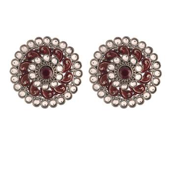Silver Oxidized Kundan Studded Meena Work Designer Circular Stud Earrings for   2