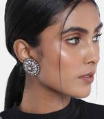 Silver Oxidized Kundan Studded Meena Work Designer Circular Stud Earrings for  