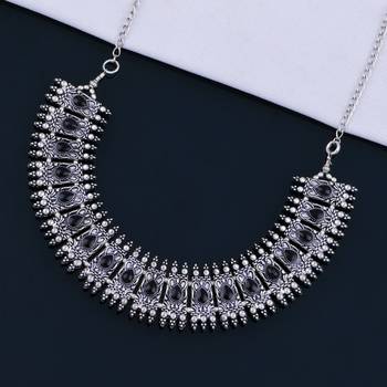 Traditional Silver Black Oxidised Adjustable Necklace Jewellery For Women Girls 1