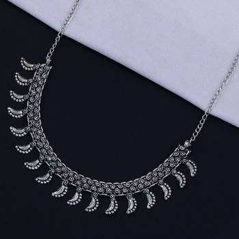Traditional Choker Silver Oxidised Adjustable Necklace Set Jewellery For Women Girls 1