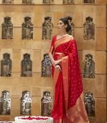 Red woven silk saree with blouse