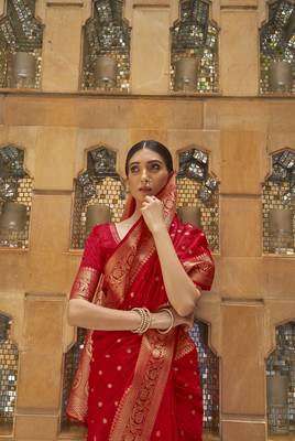 Red woven silk saree with blouse 2