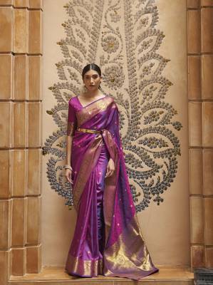 Purple woven silk saree with blouse 1