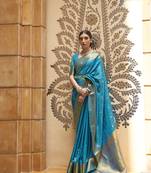 Blue woven silk saree with blouse