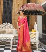 Pink woven silk saree with blouse
