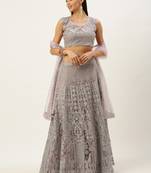 Mameraa Pink & Silver-Toned Embroidered Semi-Stitched Lehenga & Unstitched Blouse With Dupatta