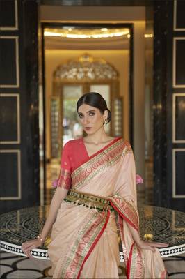 Ivory woven silk saree with blouse 2