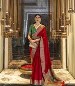 Red woven silk saree with blouse