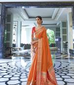 Orange woven silk saree with blouse