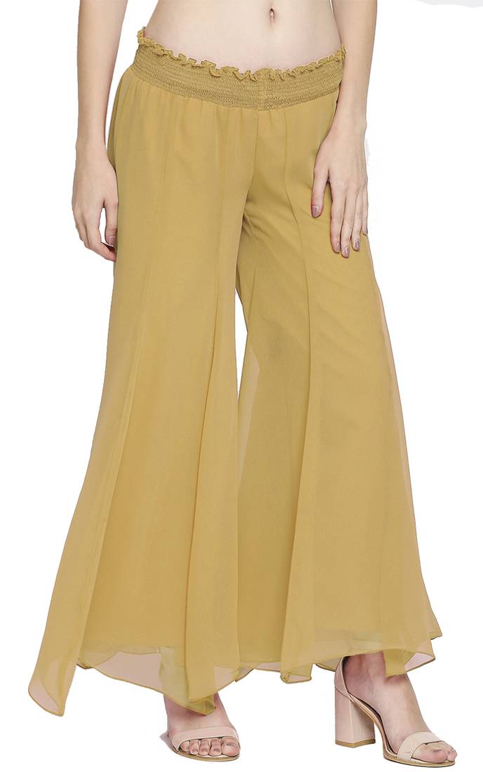 Beige plain chiffon palazzo-pants