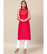 Pink Colour Dola Silk Plain Sleeveless Close Neck Stitch Kurtis