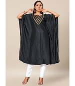 Black Colour Dola Silk Plain free Style Round Neck Stitch Kaaftan