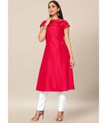 Pink Colour Dola Silk Plain Cap Sleeve Collar neck Stitch Kurtis
