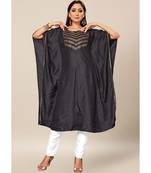 Black Colour Dola Silk Plain free Style Round Neck Stitch Kaaftan