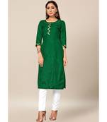 green Colour Dola Silk Plain quarter_sleeve Round Neck Stitch Kurtis