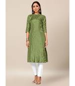 green Colour Dola Silk Plain quarter_sleeve Chinese Collar Stitch Kurtis