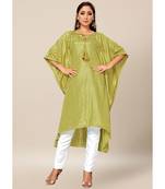 Green Colour Dola Silk Plain free Style Round Neck Stitch Kaaftan