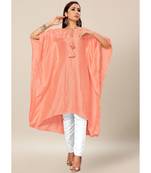 Salmon Pink Colour Dola Silk Plain free Style Round Neck Stitch Kaaftan